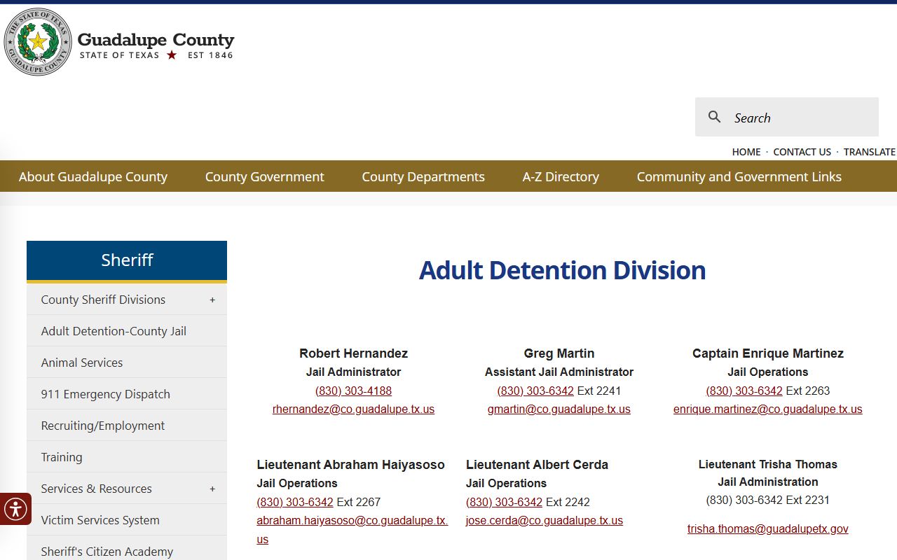 Guadalupe County Adult Detention Center inmate lookup and detention information page